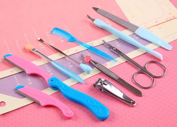 

10pcs Eyebrow Tweezer Scissor Comb Knife false Eyelashes clip nail clipper ear spoon Kit set hair remover Makeup Eyebrow Tool