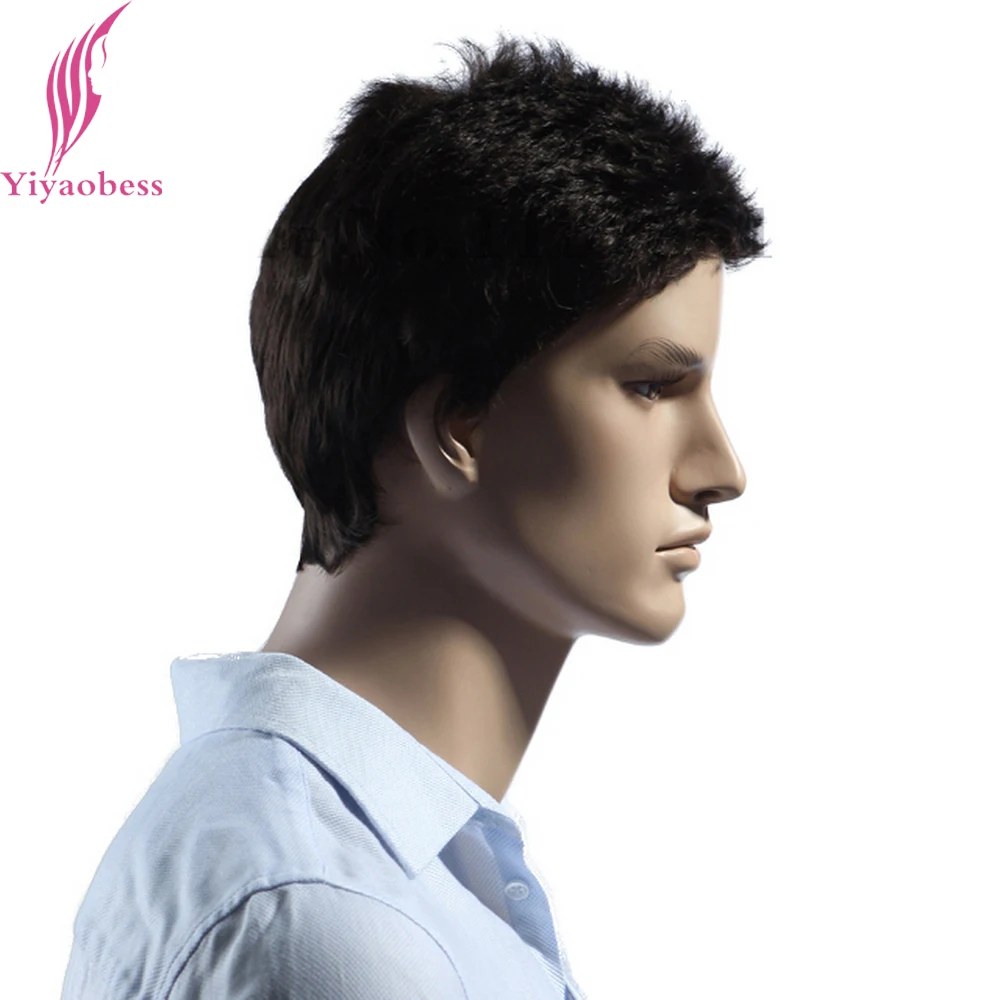 Yiyaobess 6inch Dark Brown Short Mens Hair Wig For White Men Heat Resistant Synthetic Natural Wigs | Шиньоны и парики