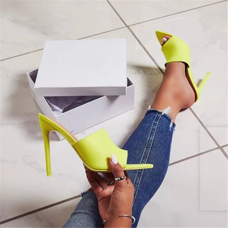 Summer Style Women Leopard High Heels Mules Pointed Toe Sexy Women Slides Female Thin High Heels Female Outdoor Slippers