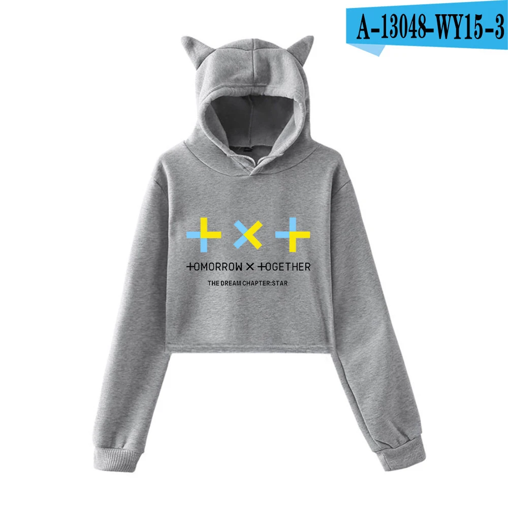 TXT Tomorrow X Together толстовки с кошачьими ушками женские модные толстовки с капюшоном с длинными рукавами горячая Распродажа Kpop повседневные сексуальные толстовки - Цвет: Gray
