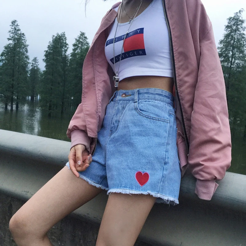 2018 новые женские летние шорты с милой вышивкой сердца джинсовые короткие высокой
