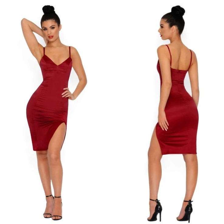 Wlke лето женщины повседневная атласная dress sexy v-образным вырезом без рукавов
