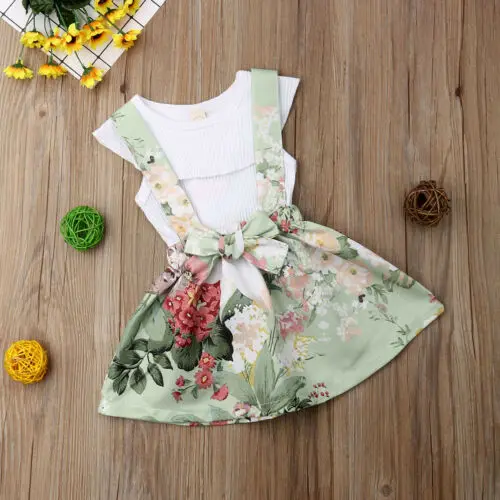 

Boutique girl clothes Newborn Kids Baby Girls Tops T-shirt Floral Skirt 2pcs Outfits Clothes Set