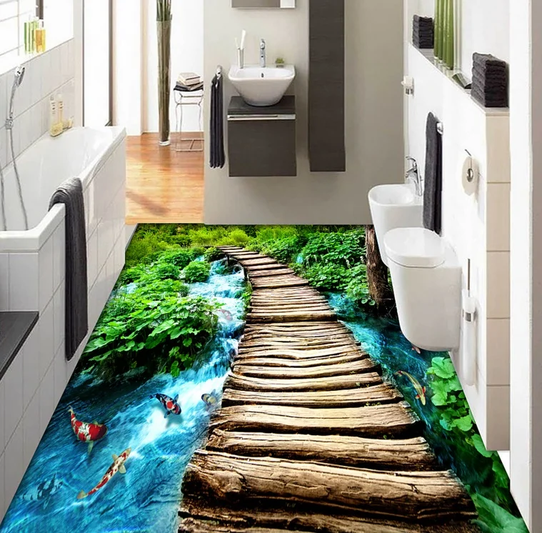

[Самоклеющиеся] 3D лесная река путь 2 нескользящая водонепроницаемая фото самоклеющаяся напольная Настенная Наклейка обои фрески печать нак...