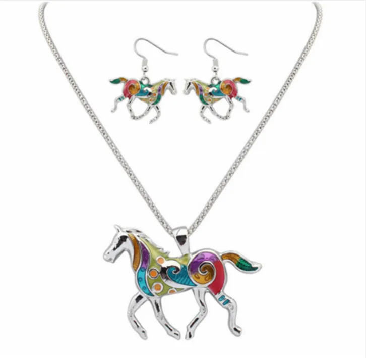 silver Изысканное ожерелье, серьги, женский костюм, ювелирное изделие, капля, масло, радуга, лошадь, ожерелье, серьги, набор, золото, серебро - Окраска металла: silver