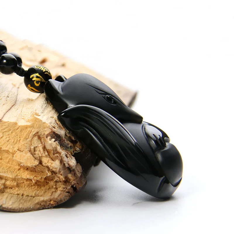 Женское колье ручной работы с подвеской в виде лисы|obsidian pendant|lucky pendantobsidian necklace |