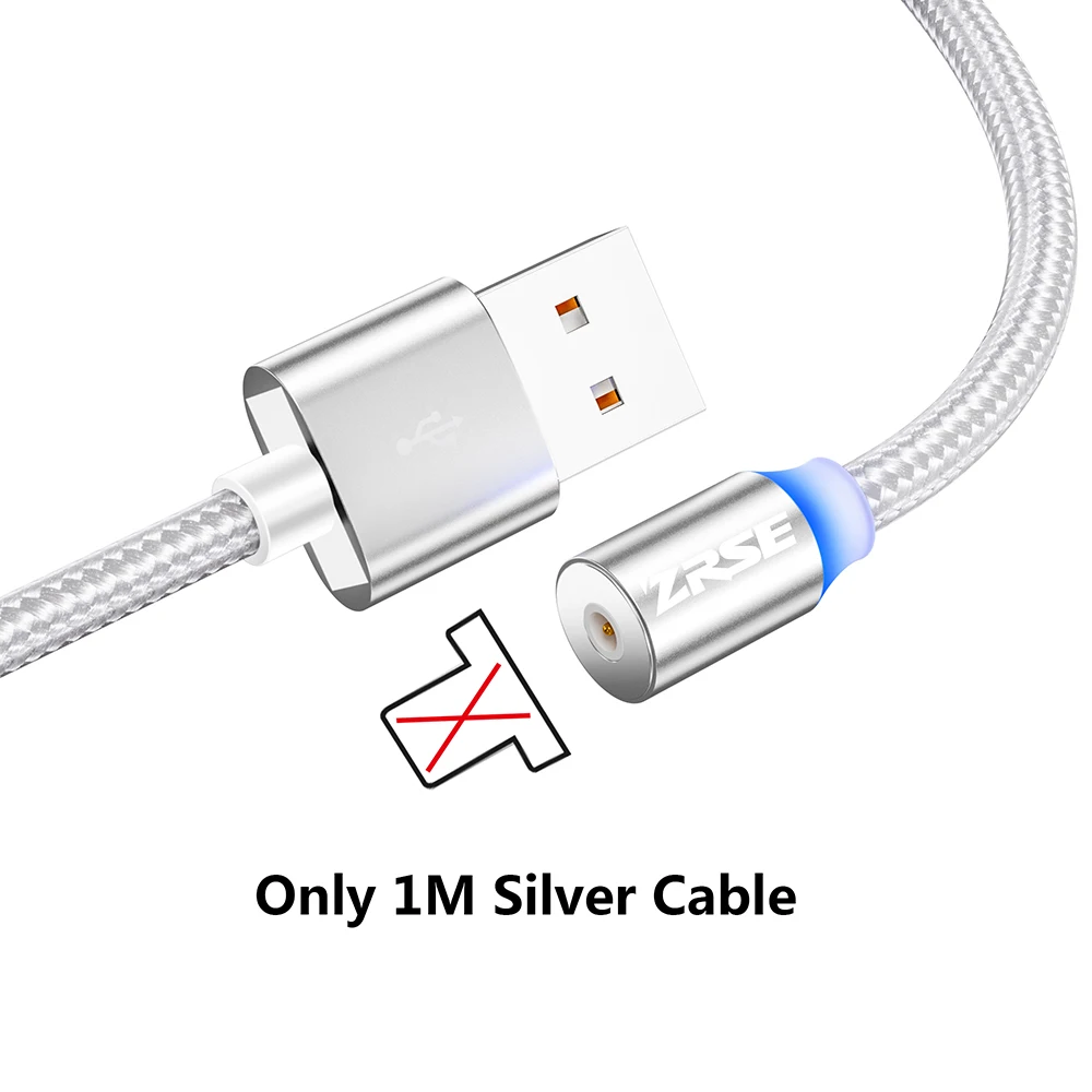 Only Silver Cable ZRSE Магнитный Micro USB кабель для iPhone XS Max XR X 8 7 Plus type C кабели 3 в 1 светодиодный USB-C мобильный провод для зарядного устройства для Redmi - Цвет: Only Silver Cable