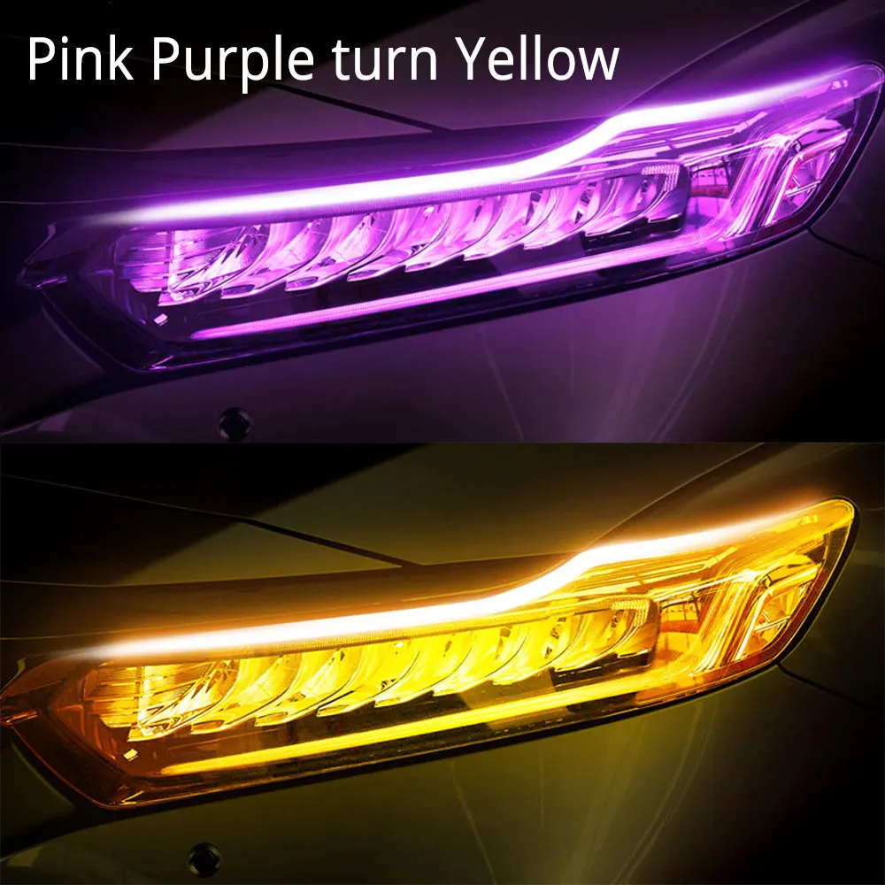Pink turn yellow Автомобильный светодиодный светильник, 30 см/45 см/60 см, гибкая светодиодная лента, водонепроницаемый, тонкий, гибкий, сигнал поворота, желтый, струящийся, ходовой светильник s DC 12V - Испускаемый цвет: Pink turn yellow