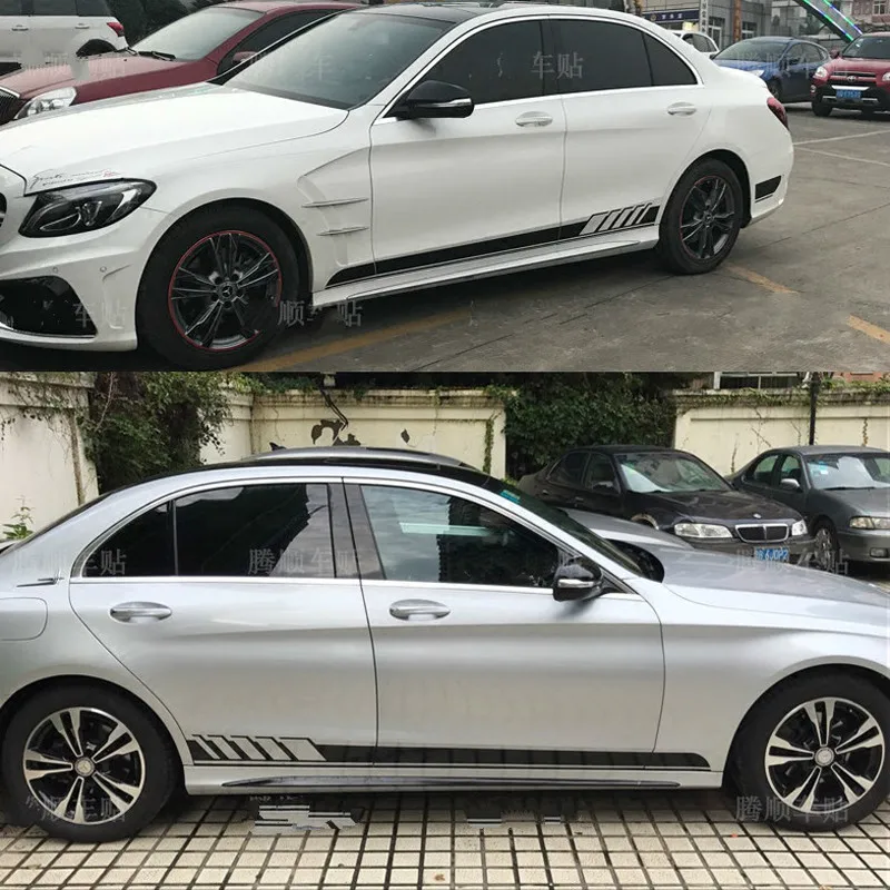 1 пара матовый черный автомобиль боковые стикеры декоративные для тела Mercedes Benz AMG