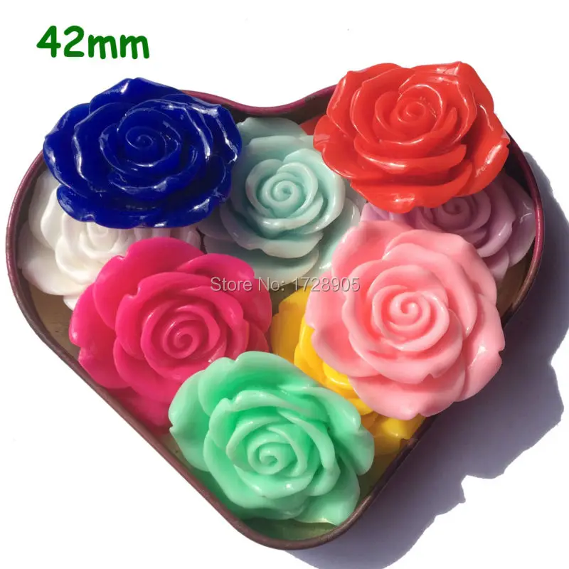 Resin Flower Rose 42 mm 50 pcs Christmas Resin Cabochon Flower Beads Resin Chunky Beads with Hole for Hand Craft Necklace