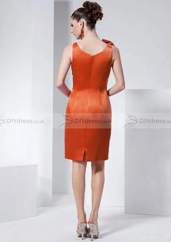 Column Square Neck Bowknot Satin Knee-length Zipper Back Bridesmaid Dresses | Свадьбы и торжества