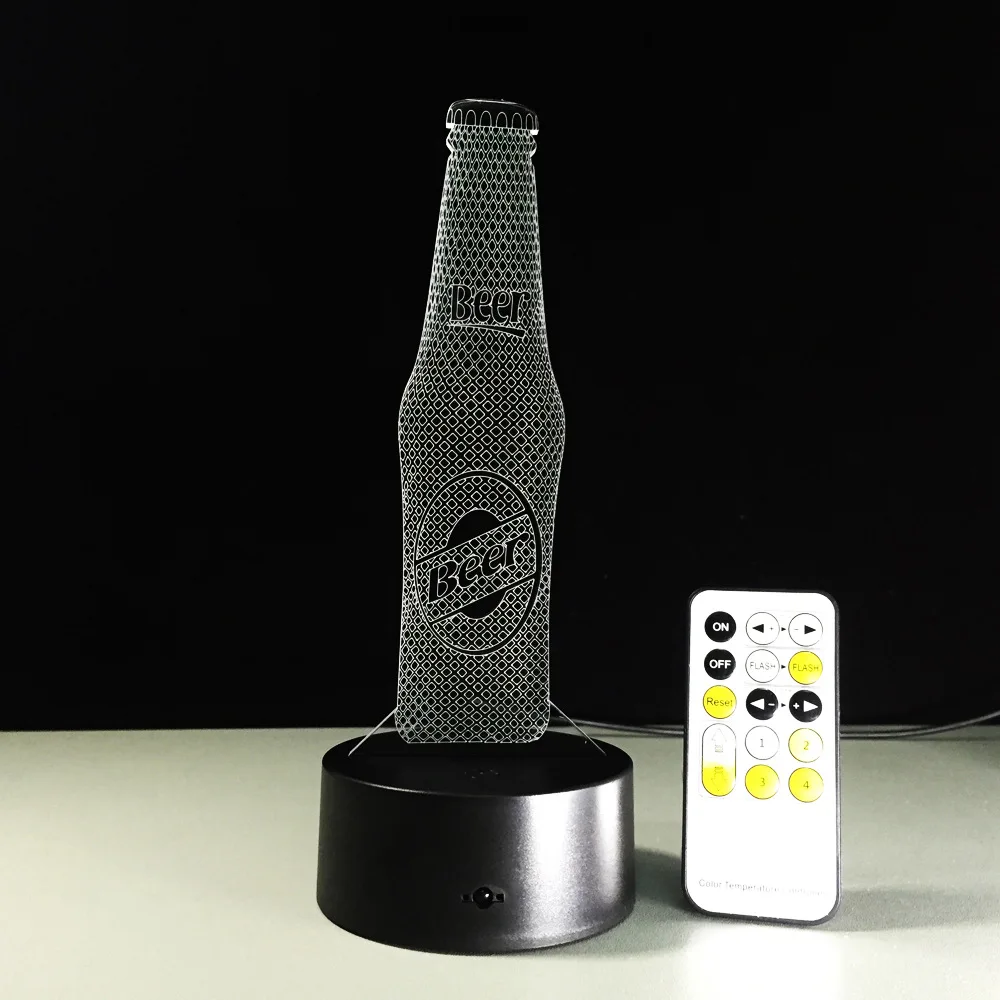 Пивная бутылка дистанционного управления светодиодный USB 3D ночник 7 цветов Изменение Иллюзия настольная лампа детский спальный датчик свет Прямая
