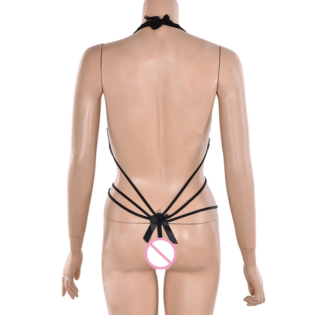 Сексуальное нижнее белье черные G стринги женское кружевное одежда для сна боди