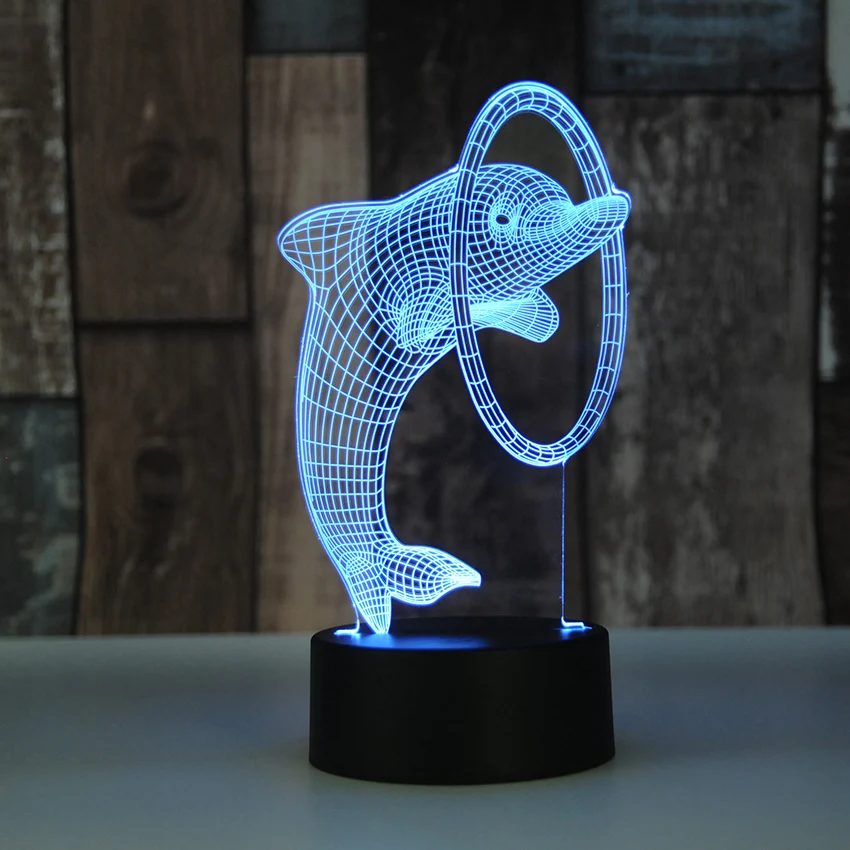 Животное 3D LED USB лампа милый Дельфин прыжки хула обруч Форма многоцветный ночник