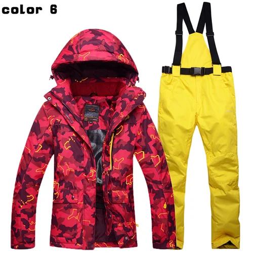 picture jacket pant Для женщин зимние костюмы Спорт на открытом воздухе лыжные комплекты сноуборд одежда для температуры-30 зимние камуфляжные водоупорные платье для маленьких девочек; куртка+ штаны с подтяжками - Цвет: picture jacket pant