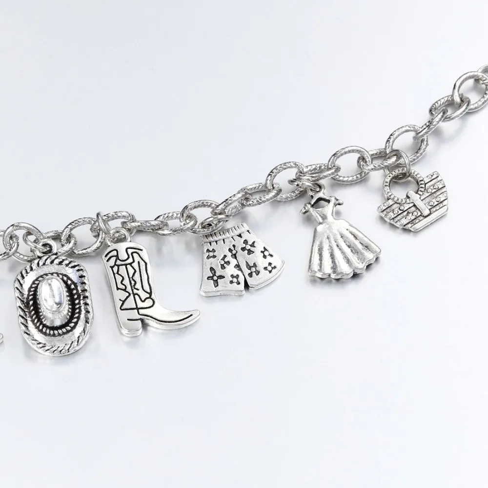 Hesiod Personality Boots Hats Dress Umbrella Cowboy Pendant Chain Anklet Women Ankle Bracelet Summer Beach Jewelry | Украшения и
