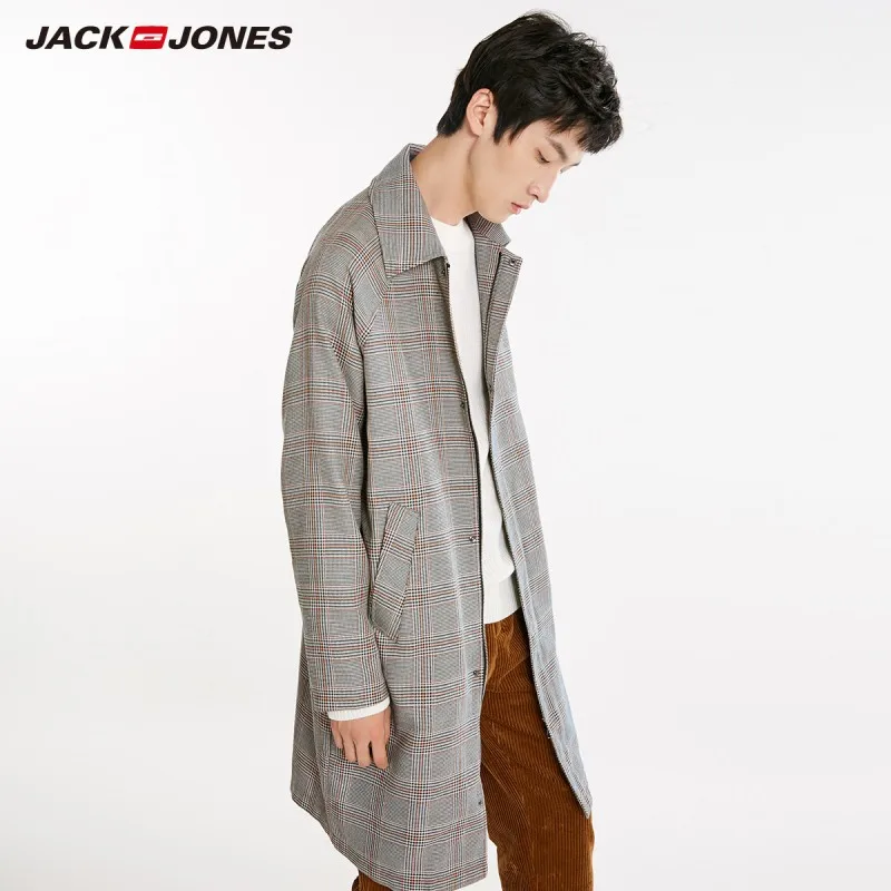 JackJones/осенний мужской модный Тренч в клетку Длинная Повседневная куртка 218321571 |