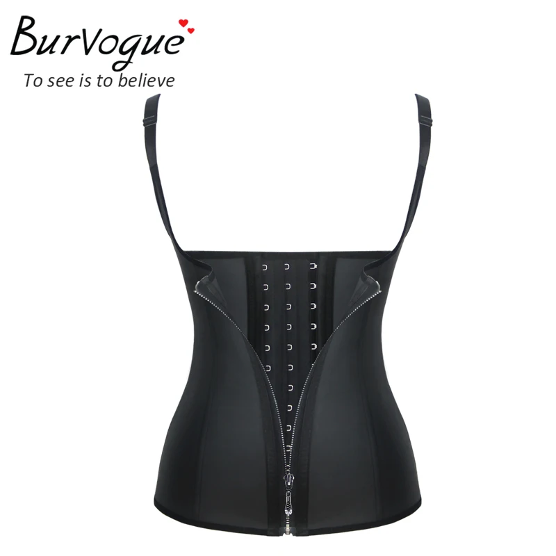 Burvogue женские черные латексные стальные Корсеты на талию жилет молнии и пряжке