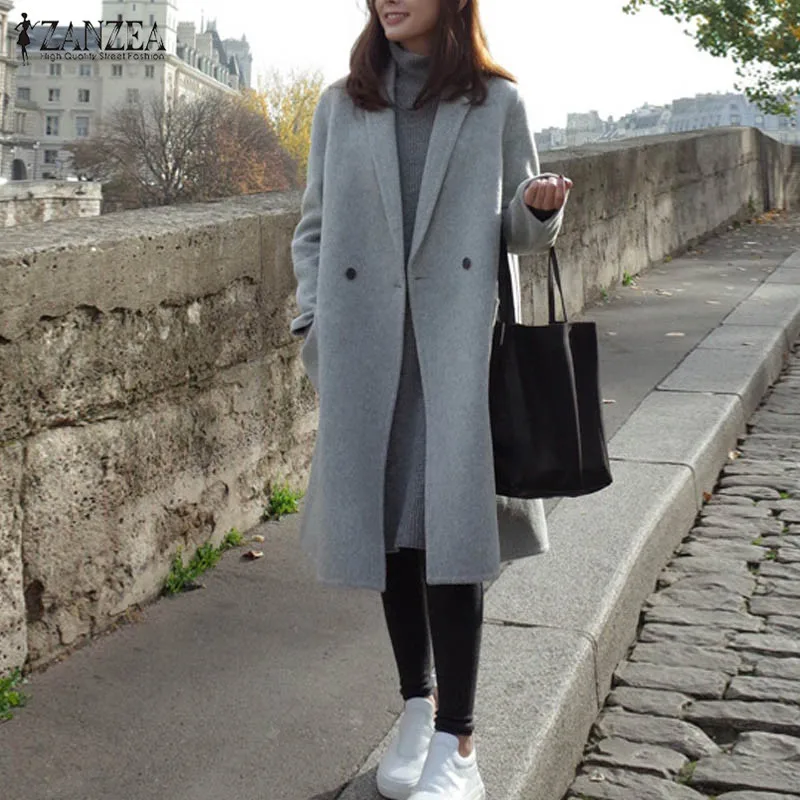 Женское шерстяное пальто с длинным рукавом двубортное повседневное ветровка