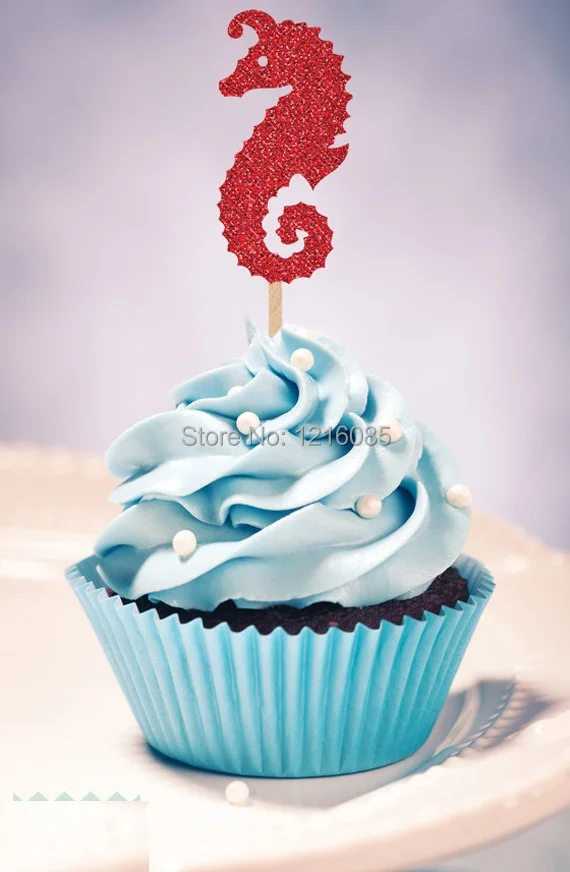 

SEAHORSE Treat Toothpicks cupcake toppers food toothpicks wedding princess birthday bridal shower baby party decor cake topper