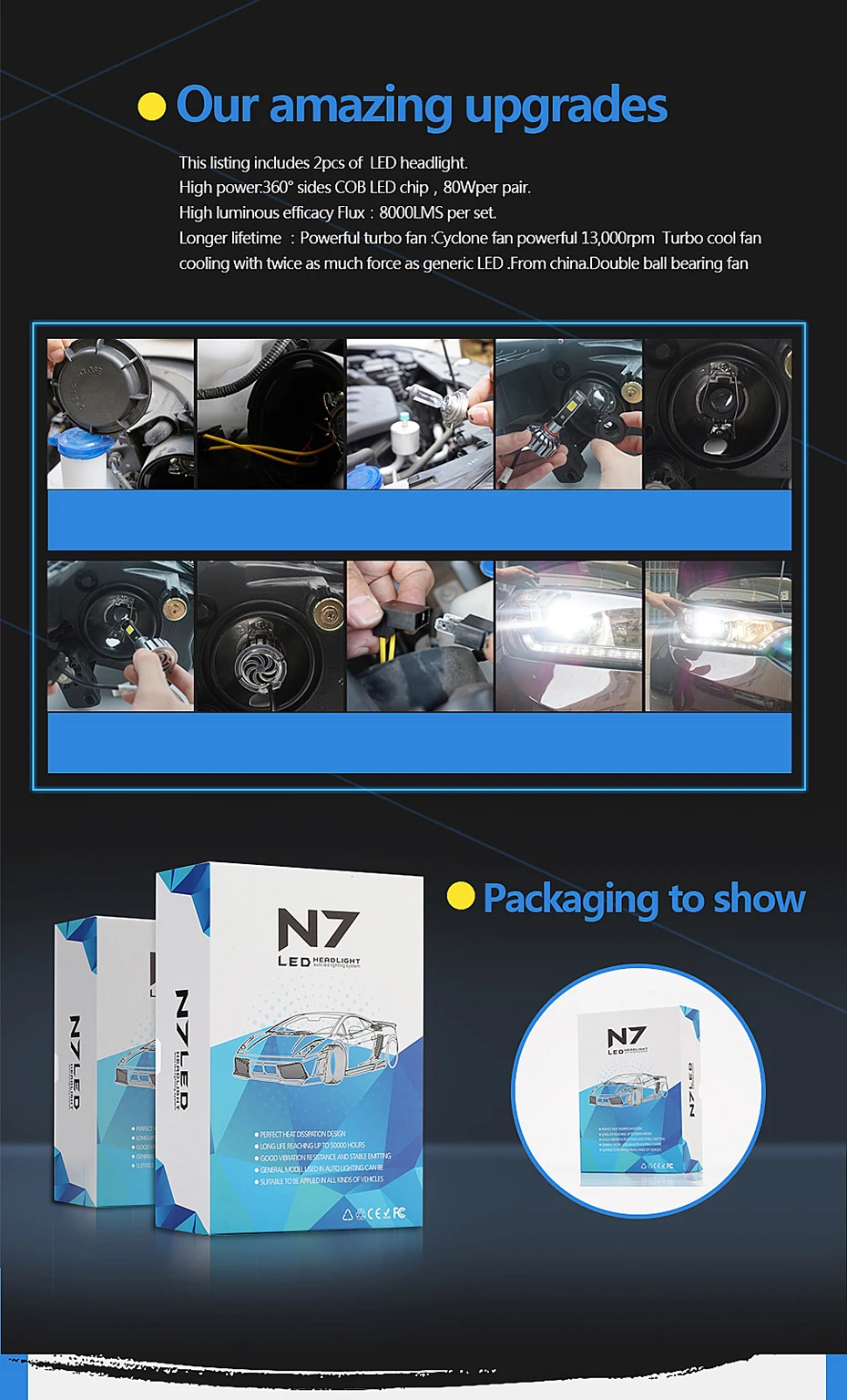 H7 светодиодный Автомобильные фары лампы 80 Вт 8000LM H4/HB2/9003 880 H8 9004/HB1 9007/HB5 H13 COB IP68 светодиодная фара 6000 K для Truk внедорожник быть