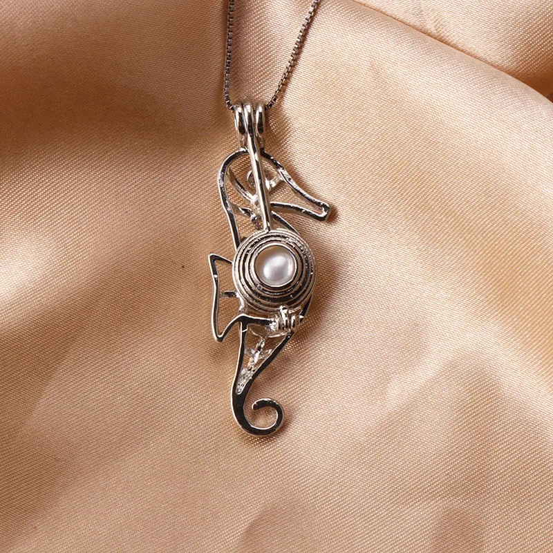 Pearl Cage Pendant Necklace Natural Fashion Jewelry 925 Sterling Silver For Women Punk Seahorse Pendants | Украшения и аксессуары
