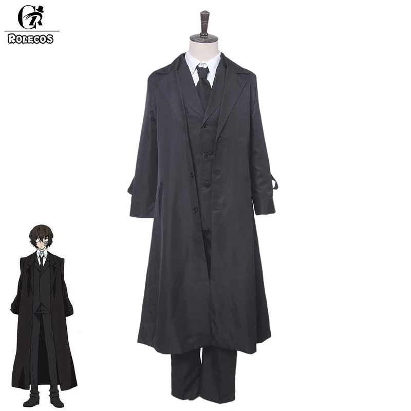 ROLECOS аниме Bungo бродячие собаки Косплей Костюм дазай Осаму черный Тренч полный