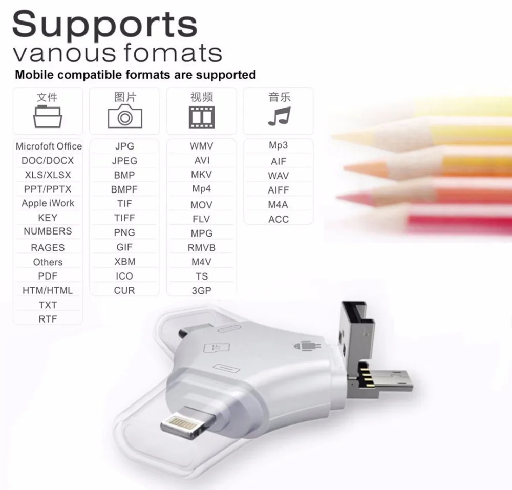 4 в 1 Type c Lightning Micro USB 2 0 кардридер SD для Android iPad iPhone 7 plus 6s OTG ридер|card reader micro sd|reader sdcard |