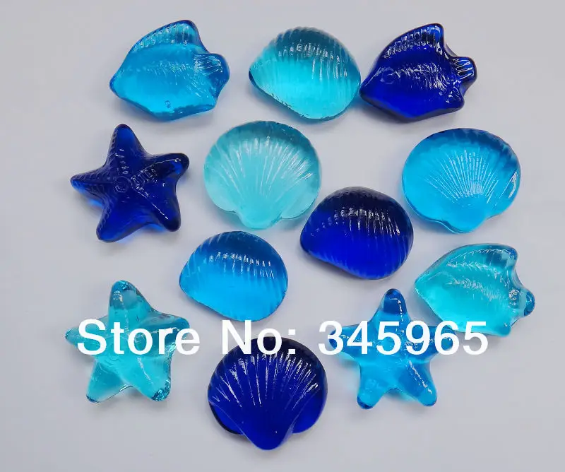

free shipping Mediterranean blue glass stone shell aquarium decorations glass beads 500grams