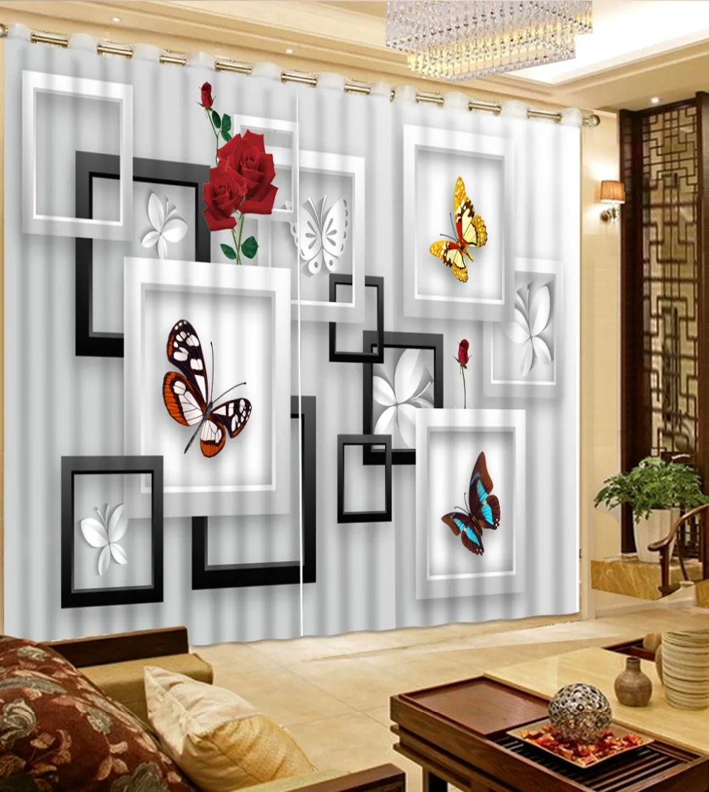 home bedroom decoration 3D Curtain Modern fashion style butterfly rose Bed room Living Office Hotel Cortinas | Дом и сад