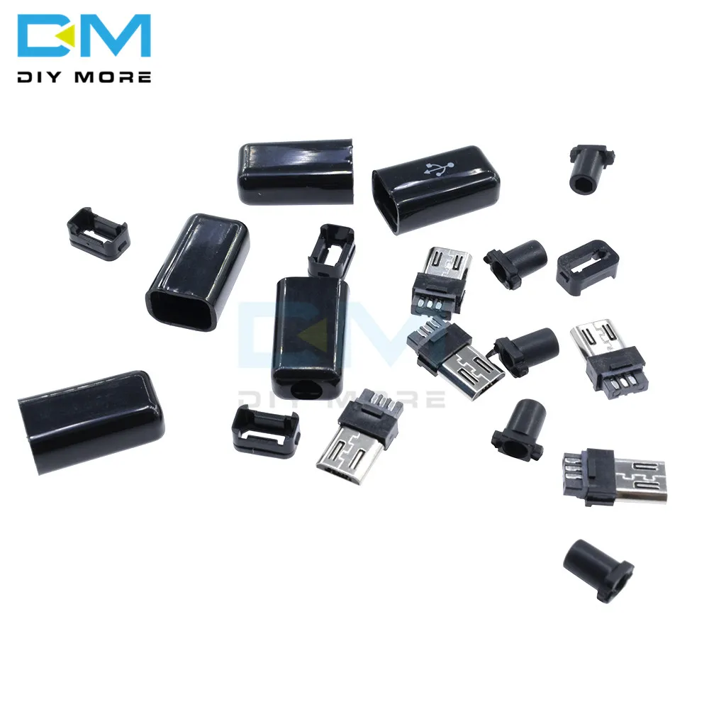 10 шт. набор штекерных разъемов Micro USB для самостоятельной сборки с крышкой черный