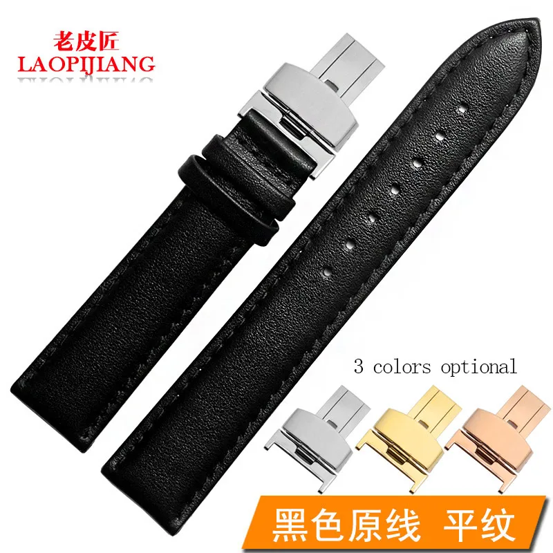 plain black Подходит для часов 20 мм 21 мм 22 мм 24 мм классический стиль черный коричневый Натуральная кожа ремешок для часов с Бабочкой Пряжка для мужчин и женщин - Цвет ремешка: plain black