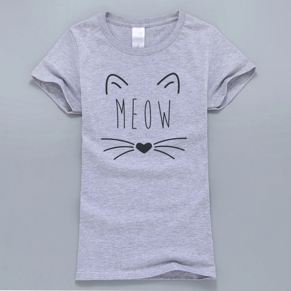 Женская футболка Kawaii Meow Cat Kitty, лето,, хлопок, короткий рукав, футболка, розовая, Kpop, Harajuku, топы, футболки для женщин - Цвет: gray 1