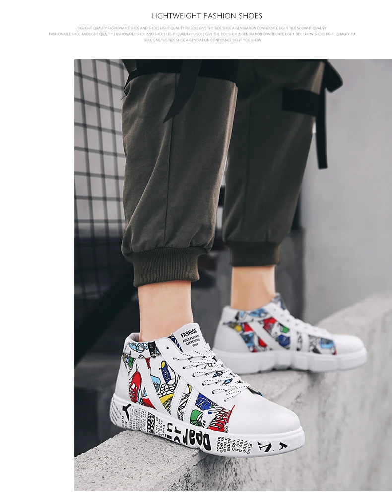 Moipheng New Graffiti Sneakers Autumn Winter High Top Lover Shoes PU Woman Sneakers White Shoes Plus Size Zapatos De Mujer