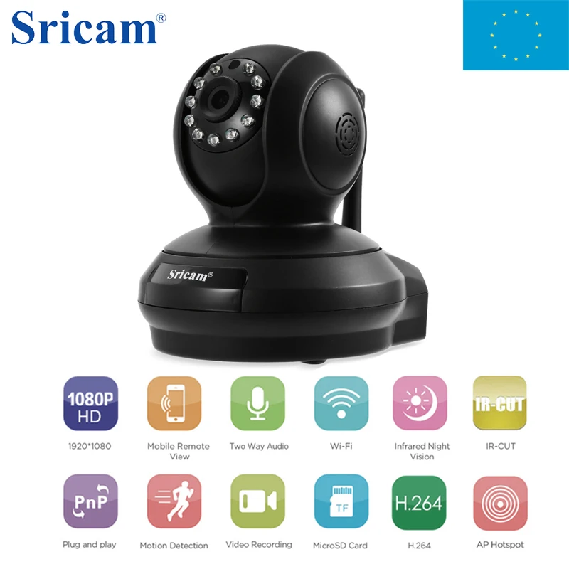Местные Доставка! Sricam SP019 2.0MP Беспроводной IP Камера H.264 Wi Fi Крытый безопасности P2P TF