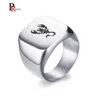 Мужская кольцо со скорпионом в стиле панк, однотонная Серебряная печатка из полированной нержавеющей стали, байкерское кольцо с бесплатной гравировкой