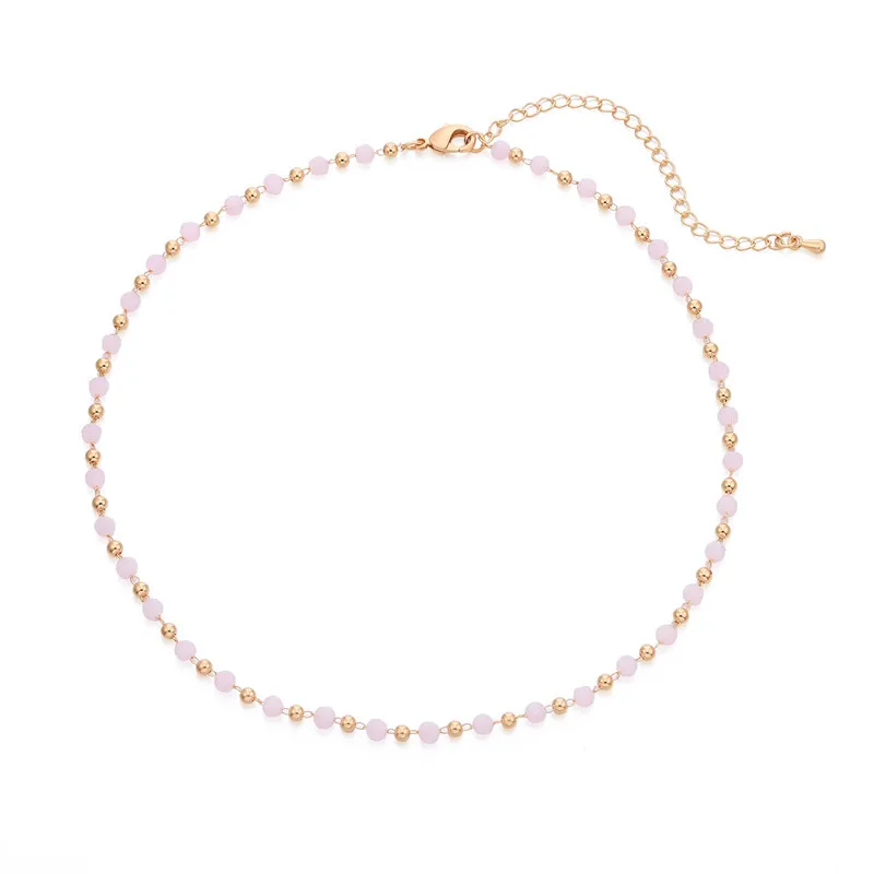 Pink Модное колье, красное, розовое, зеленое, черное хрустальное ожерелье с бусинами на цепи для женщин, роскошное Трендовое ожерелье, свадебные украшения, подарки - Окраска металла: Pink