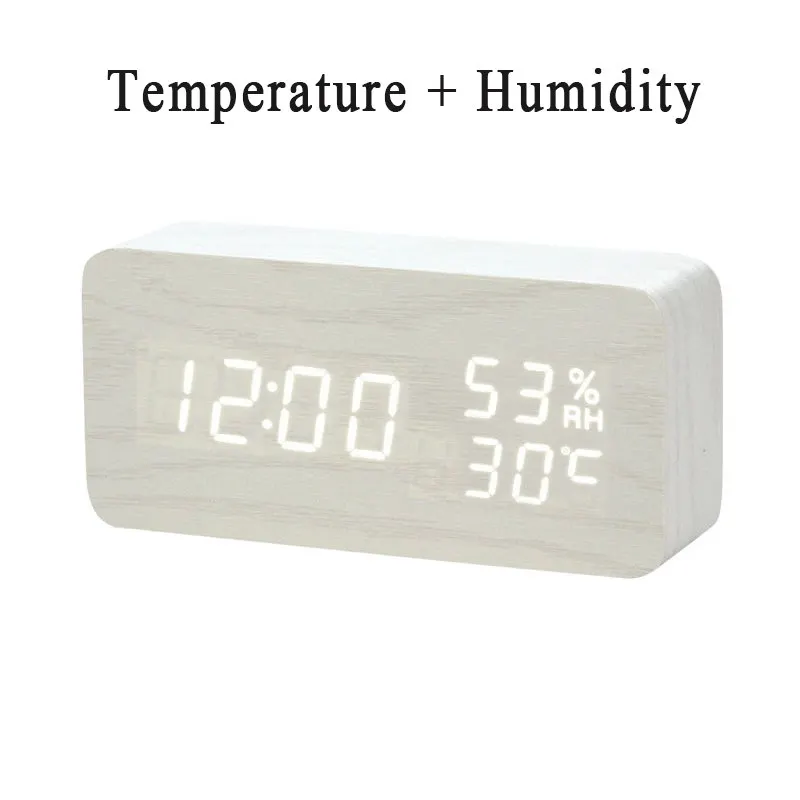 LED Wooden Alarm Clock Watch Table Voice Control Digital Wood Despertador Electronic Desktop USB/AAA Powered Clocks Table Decor - Цвет: 26