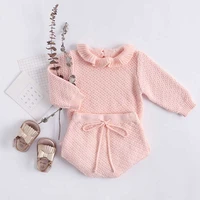 2021 autumn pink knitted suits baby kids clothes sets sweater girls sets ruffles long sleeve sweaterpp short 2pcs kids suits