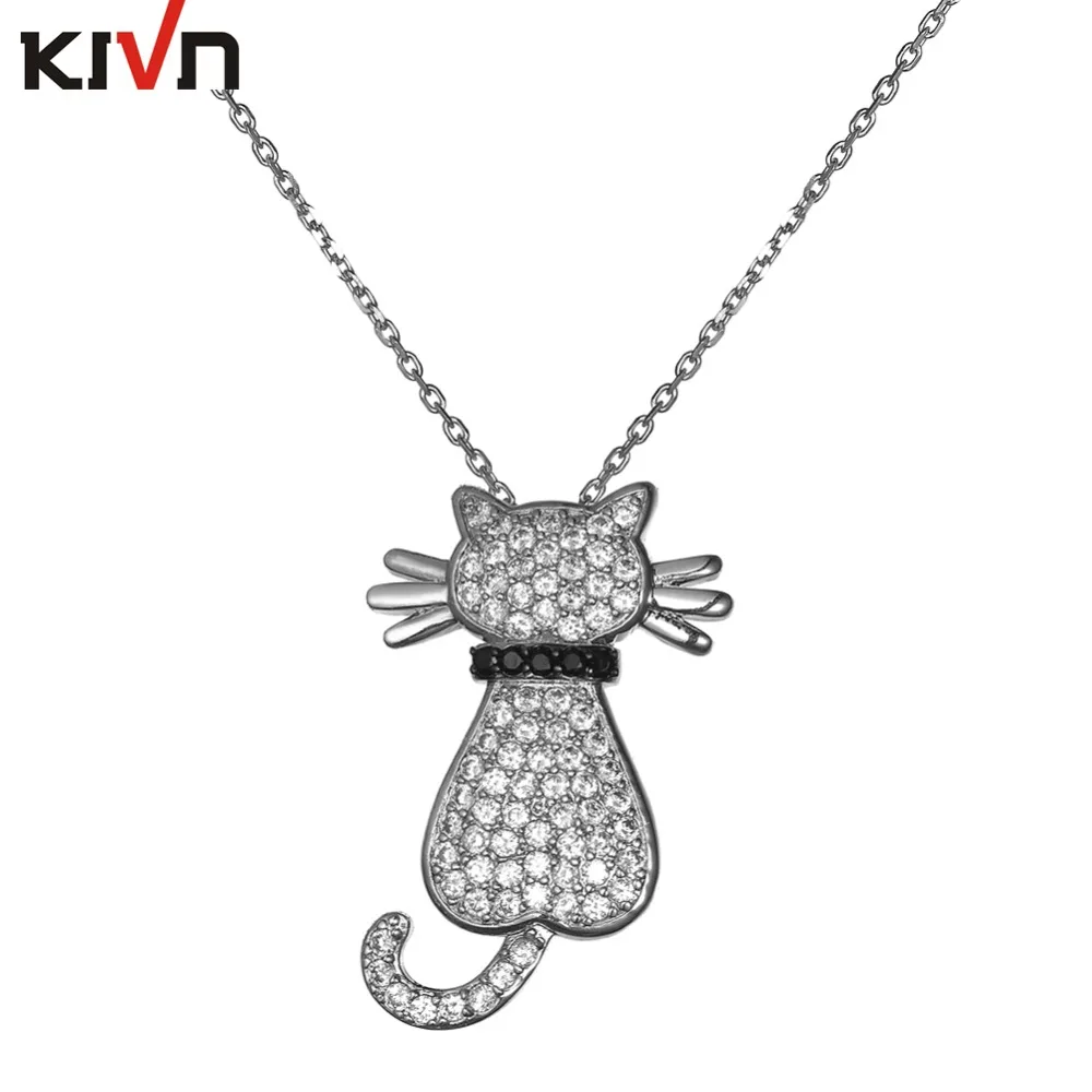 

KIVN Fashion Jewelry Stunning Pave Cubic Zirconia CZ Animal Cute Cat Pendant Necklaces for Womens Girls Promotion Birthday Gifts