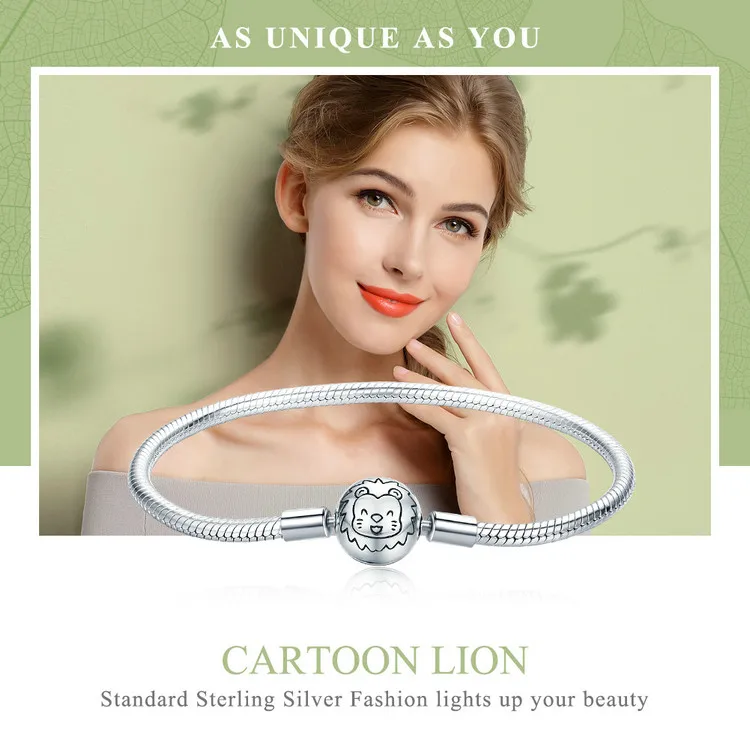 WOSTU 925 Sterling Silver Cartoon Lion Clear CZ Snake Bracelet Fit Original Design Charms Beads S925 Jewelry Gift BKB054