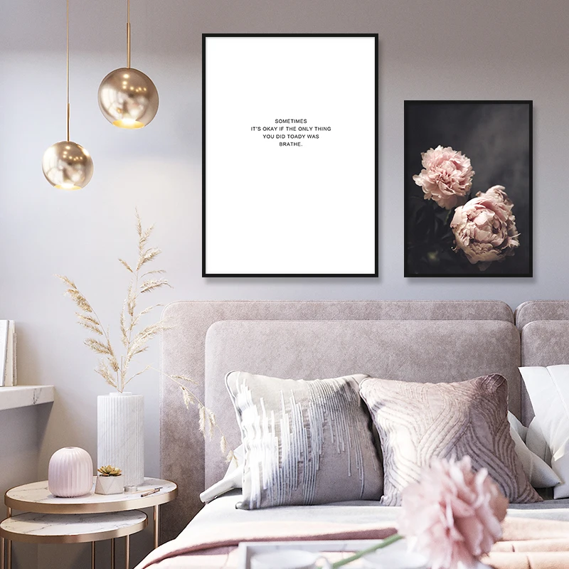 Скандинавский стиль розовый цветок настенная живопись холст плакаты и принты