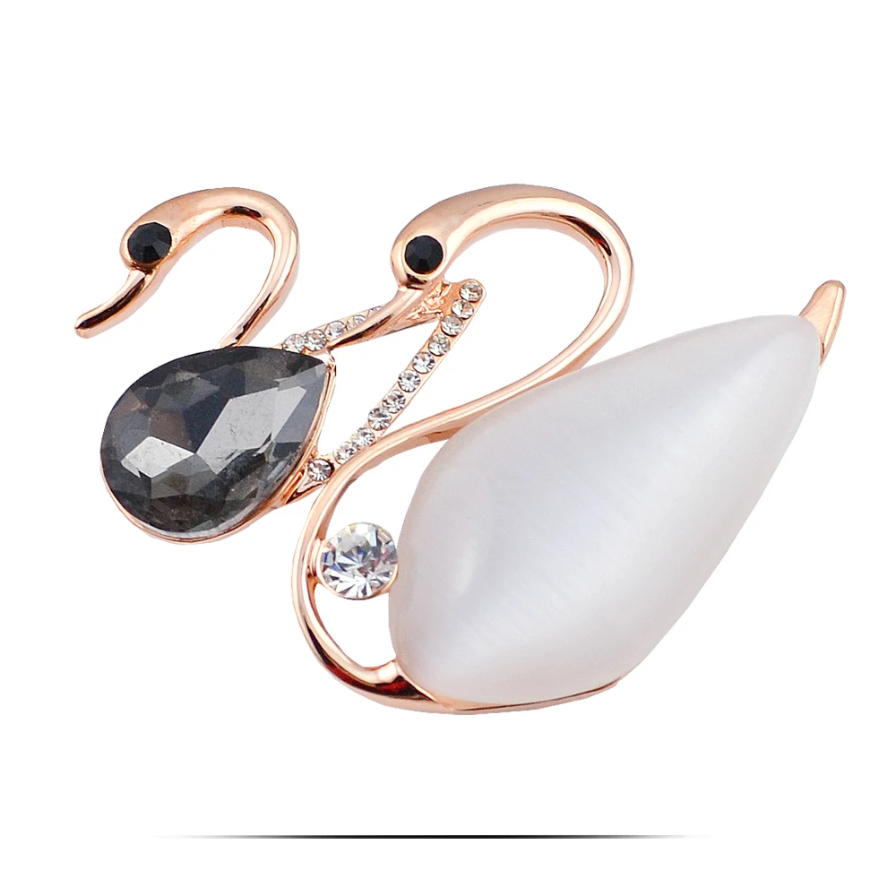 B206 опал пары лебедь Броши для Для женщин золото и серебро Цвет Jewelry со стразами