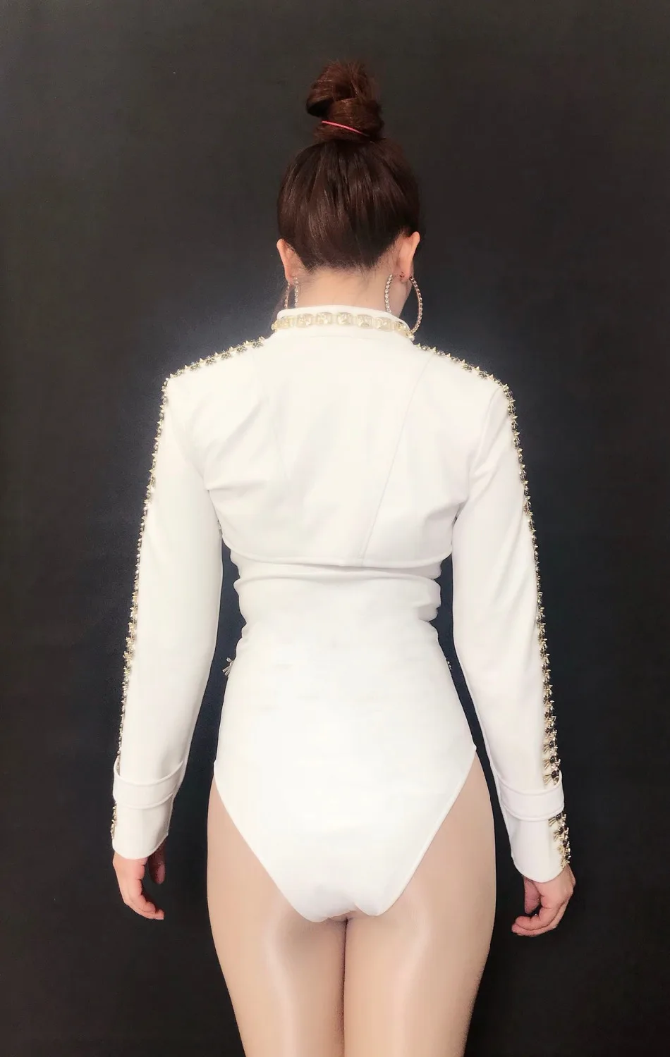 White Black PU Leather Bodysuit Sexy High stretch Leotard Catsuit Bar DJ singer Costume Leading dancer pole dance stage Outfit