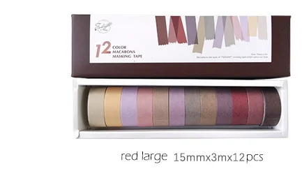 red large 15mmX3m 12 шт./компл. Kawaii ретро сплошной цвет Васи лента Набор DIY Скрапбукинг Маскировочная лента школьные офисные принадлежности пуля журнал sl1581 - Цвет: red large 15mmX3m