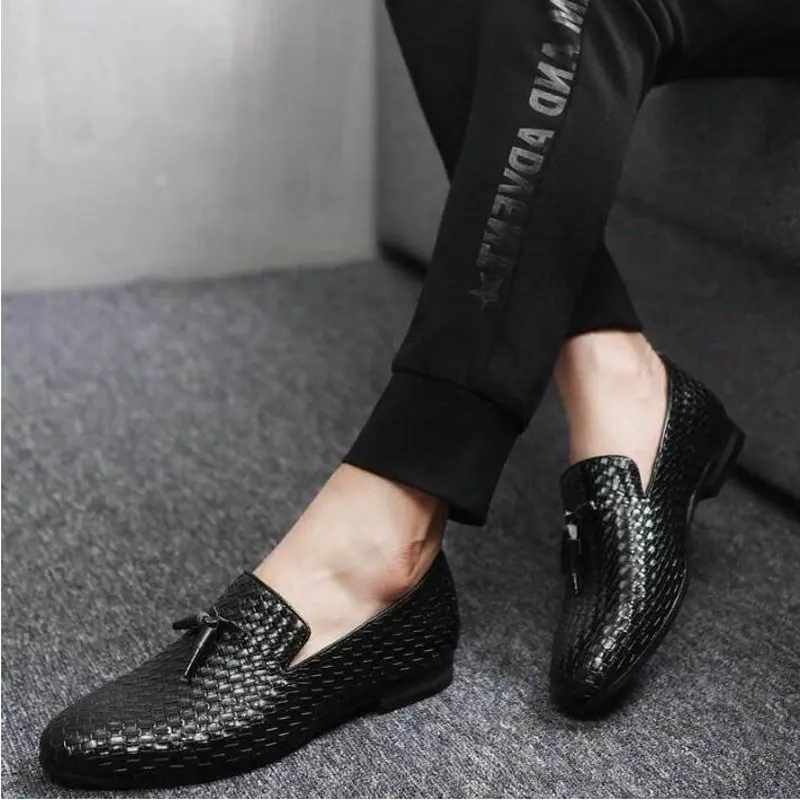 

Men Fashion Loafer Driving Lazy Shoes party Dress Male Casual Pointed Toe Flat Breathable party Dress Woven Shoes 48 A51-40