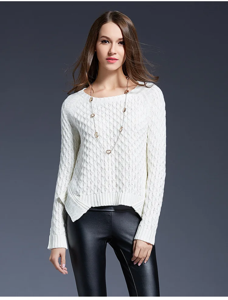 Женский трикотажный пуловер с круглым вырезом и длинными рукавами | Женская