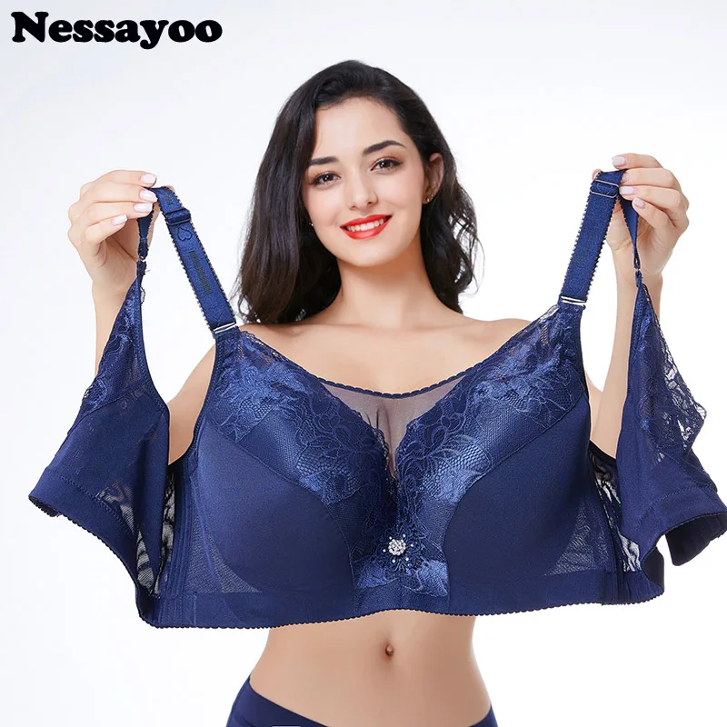 Navy blue 40-52 D E F G размера плюс бюстгальтер для женщин Большая полная чашка бюстгальтер женское белье большого размера пуш-ап удобный здоровый Бюстгальтер Нижнее белье BH - Цвет: Navy blue