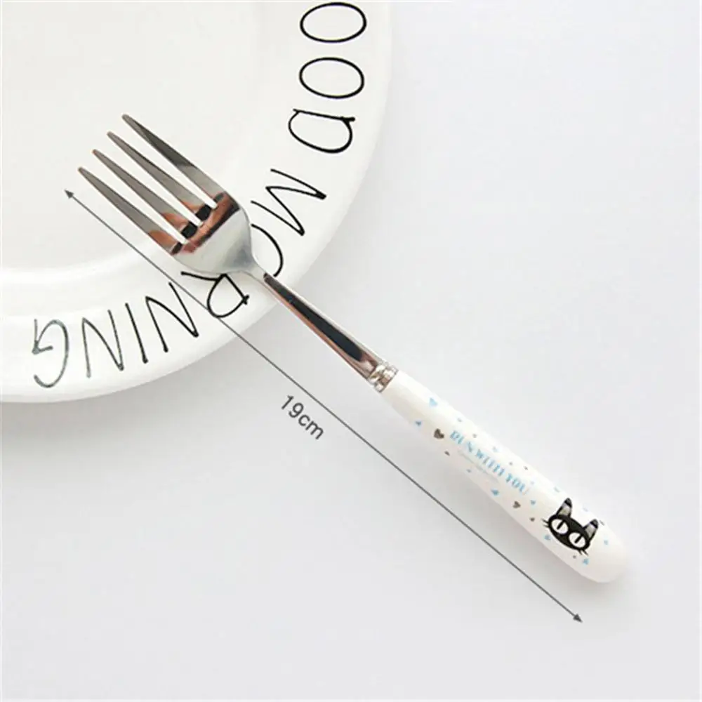 19cm Stainless Steel Spoon Fork Cartoon Animal Printing Fruit Fork Party Cake Salad Vegetable Forks Children Dinnerware Cutlery - Цвет: 19cm
