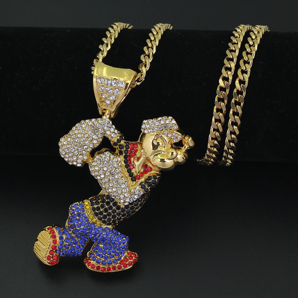 Bling Iced Out большой размер мультфильм фильм кристалл кулон хип хоп ожерелье 30 дюймов кубинская цепь N634B